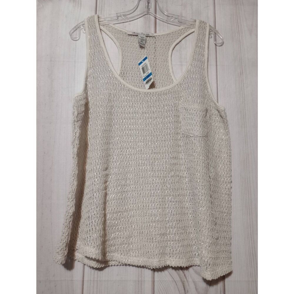 American Rag Sweater Ladies Extra Large Cream‎ Sleeveless Open Knit